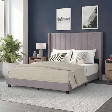 FLASH FURNITURE Gray Velvet Queen Platform Bed with Headboard YK-1079-GY-Q-GG